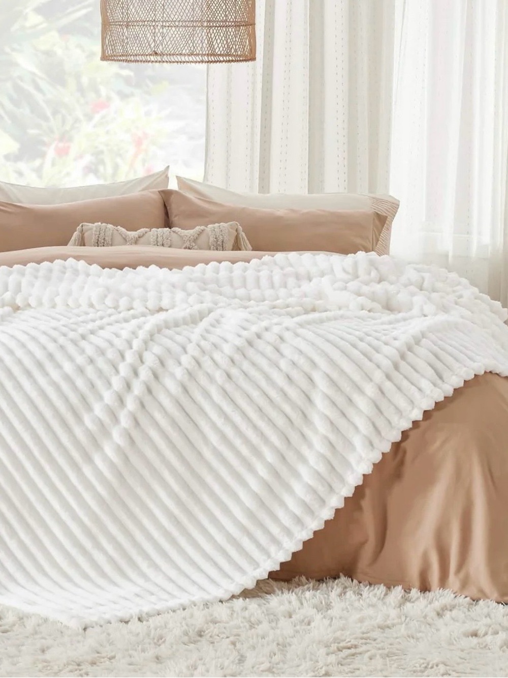 Bedsure Gentle Soft Tech Chunky Corduroy Off White Blanket in Throw Size
